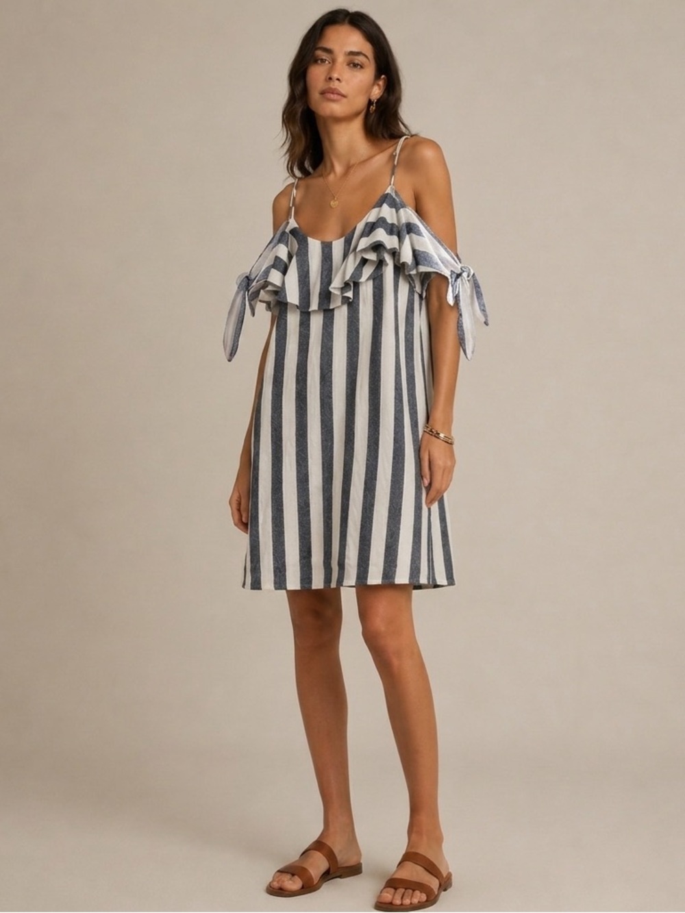 MISA Los Angeles Striped Off-Shoulder Ruffle Mini Dress Size L